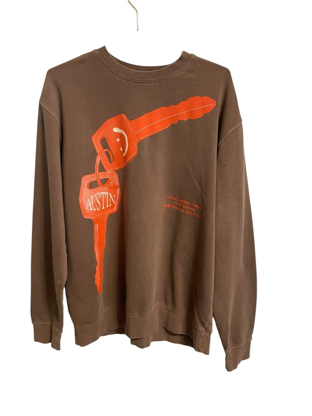 Post Malone Austin 2023 Tour Brown Graphic Sweatshirt Mens Large If Yall Werent